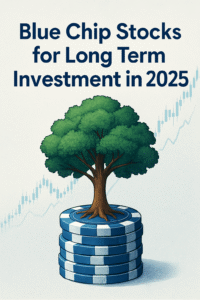 Top-performing blue chip stocks for long term investment in 2025 displayed on a digital stock market chart