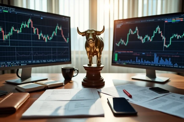 Stock market analysis tools including charts, graphs, and financial data on a digital screen"