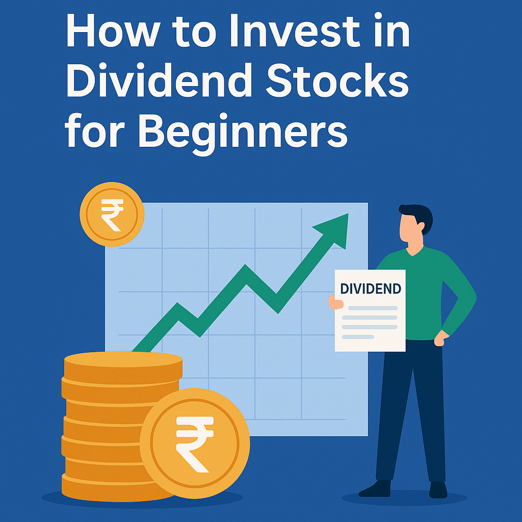 How to invest in dividend stocks for beginners How to invest in dividend stocks for beginners infographic showing dividend growth chart, coins, and investor holding dividend paper.