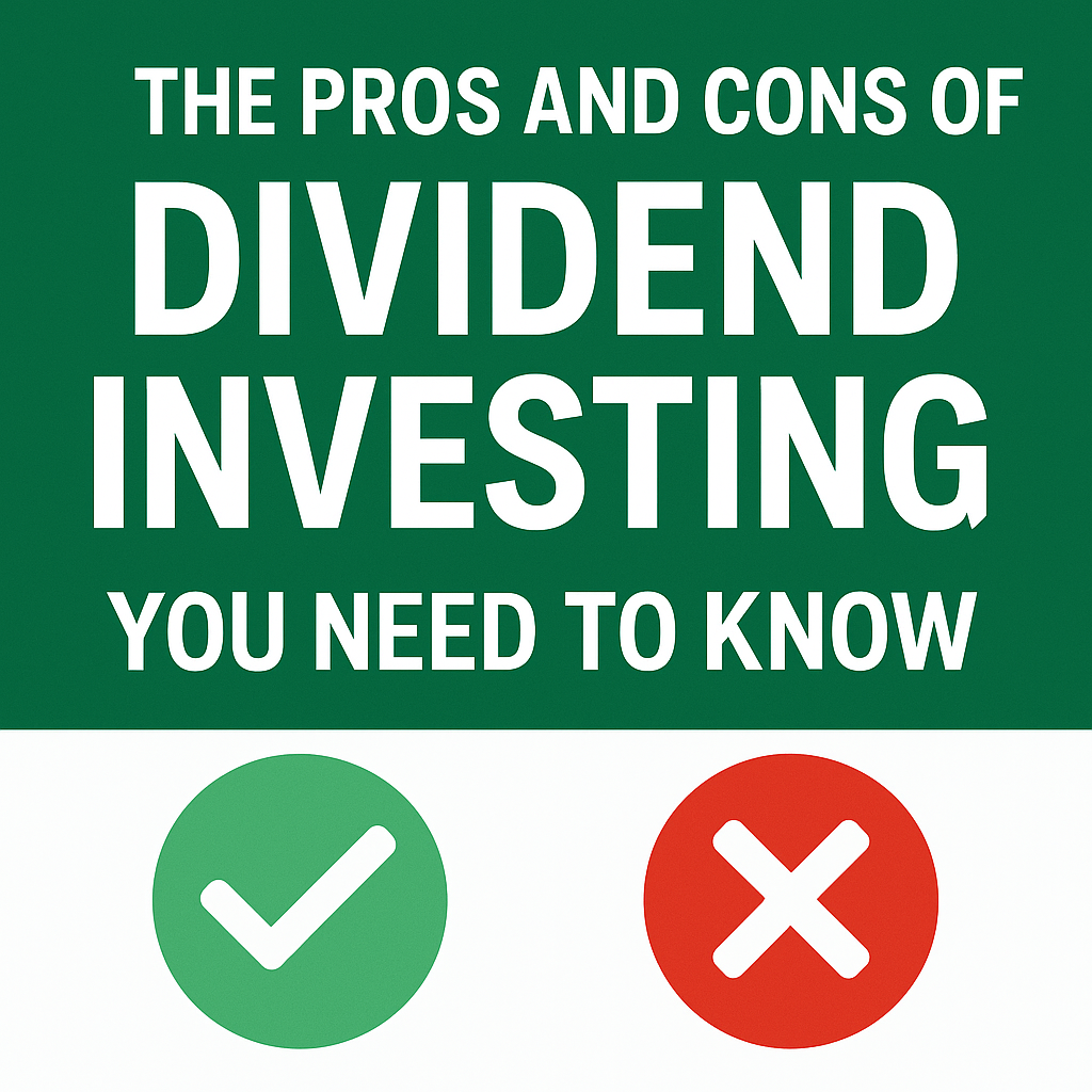 The pros and cons of dividend investing you need to know, illustrated with bold text and visual icons of a green checkmark and red X